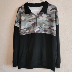 NWOT women's Camouflage Quarter-Zip Sweatshirt Black XL